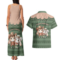 Western Yoke Couples Matching Tank Maxi Dress and Hawaiian Shirt Rabbit Howdy Christmas - Wonder Print Shop