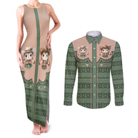 Western Yoke Couples Matching Tank Maxi Dress and Long Sleeve Button Shirt Rabbit Howdy Christmas - Wonder Print Shop