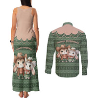 Western Yoke Couples Matching Tank Maxi Dress and Long Sleeve Button Shirt Rabbit Howdy Christmas - Wonder Print Shop