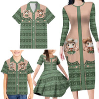 Western Yoke Family Matching Long Sleeve Bodycon Dress and Hawaiian Shirt Rabbit Howdy Christmas - Wonder Print Shop