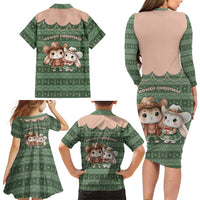 Western Yoke Family Matching Long Sleeve Bodycon Dress and Hawaiian Shirt Rabbit Howdy Christmas - Wonder Print Shop