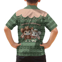 Western Yoke Family Matching Off Shoulder Maxi Dress and Hawaiian Shirt Rabbit Howdy Christmas - Wonder Print Shop