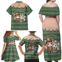 Western Yoke Family Matching Off Shoulder Maxi Dress and Hawaiian Shirt Rabbit Howdy Christmas - Wonder Print Shop