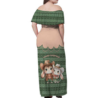 Western Yoke Family Matching Off Shoulder Maxi Dress and Hawaiian Shirt Rabbit Howdy Christmas - Wonder Print Shop