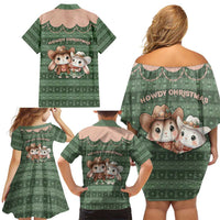 Western Yoke Family Matching Off Shoulder Short Dress and Hawaiian Shirt Rabbit Howdy Christmas - Wonder Print Shop