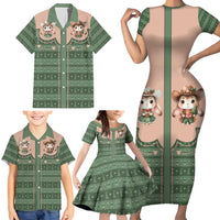 Western Yoke Family Matching Short Sleeve Bodycon Dress and Hawaiian Shirt Rabbit Howdy Christmas - Wonder Print Shop