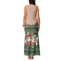 Western Yoke Family Matching Tank Maxi Dress and Hawaiian Shirt Rabbit Howdy Christmas - Wonder Print Shop