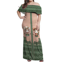 Western Yoke Off Shoulder Maxi Dress Rabbit Howdy Christmas - Wonder Print Shop