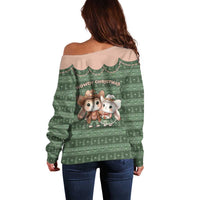Western Yoke Off Shoulder Sweater Rabbit Howdy Christmas - Wonder Print Shop