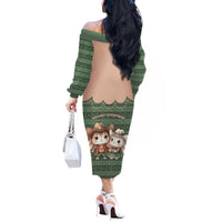 Western Yoke Off The Shoulder Long Sleeve Dress Rabbit Howdy Christmas - Wonder Print Shop