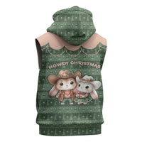 Western Yoke Sleeveless Hoodie Rabbit Howdy Christmas - Wonder Print Shop