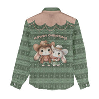 Western Yoke Women Casual Shirt Rabbit Howdy Christmas - Wonder Print Shop