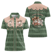 Western Yoke Women Polo Shirt Rabbit Howdy Christmas - Wonder Print Shop
