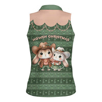 Western Yoke Women Sleeveless Polo Shirt Rabbit Howdy Christmas - Wonder Print Shop