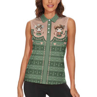 Western Yoke Women Sleeveless Polo Shirt Rabbit Howdy Christmas - Wonder Print Shop