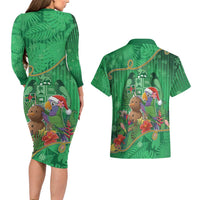Dominica Christmas Couples Matching Long Sleeve Bodycon Dress and Hawaiian Shirt I Am Dreaming Of A Green Christmas - Wonder Print Shop