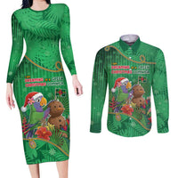 Dominica Christmas Couples Matching Long Sleeve Bodycon Dress and Long Sleeve Button Shirt I Am Dreaming Of A Green Christmas - Wonder Print Shop