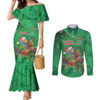 Dominica Christmas Couples Matching Mermaid Dress and Long Sleeve Button Shirt I Am Dreaming Of A Green Christmas - Wonder Print Shop