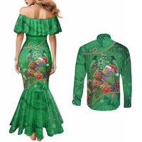 Dominica Christmas Couples Matching Mermaid Dress and Long Sleeve Button Shirt I Am Dreaming Of A Green Christmas - Wonder Print Shop