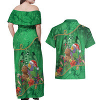 Dominica Christmas Couples Matching Off Shoulder Maxi Dress and Hawaiian Shirt I Am Dreaming Of A Green Christmas - Wonder Print Shop