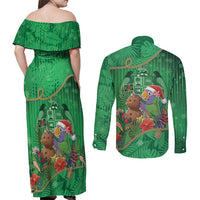 Dominica Christmas Couples Matching Off Shoulder Maxi Dress and Long Sleeve Button Shirt I Am Dreaming Of A Green Christmas - Wonder Print Shop