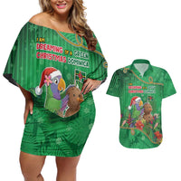 Dominica Christmas Couples Matching Off Shoulder Short Dress and Hawaiian Shirt I Am Dreaming Of A Green Christmas - Wonder Print Shop