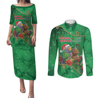 Dominica Christmas Couples Matching Puletasi and Long Sleeve Button Shirt I Am Dreaming Of A Green Christmas - Wonder Print Shop