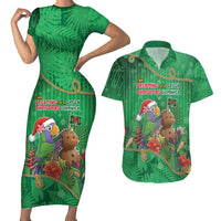 Dominica Christmas Couples Matching Short Sleeve Bodycon Dress and Hawaiian Shirt I Am Dreaming Of A Green Christmas - Wonder Print Shop