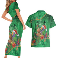 Dominica Christmas Couples Matching Short Sleeve Bodycon Dress and Hawaiian Shirt I Am Dreaming Of A Green Christmas - Wonder Print Shop