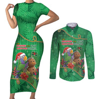 Dominica Christmas Couples Matching Short Sleeve Bodycon Dress and Long Sleeve Button Shirt I Am Dreaming Of A Green Christmas - Wonder Print Shop