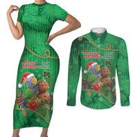 Dominica Christmas Couples Matching Short Sleeve Bodycon Dress and Long Sleeve Button Shirt I Am Dreaming Of A Green Christmas - Wonder Print Shop