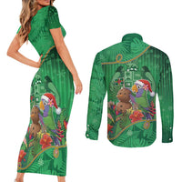 Dominica Christmas Couples Matching Short Sleeve Bodycon Dress and Long Sleeve Button Shirt I Am Dreaming Of A Green Christmas - Wonder Print Shop