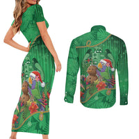 Dominica Christmas Couples Matching Short Sleeve Bodycon Dress and Long Sleeve Button Shirt I Am Dreaming Of A Green Christmas - Wonder Print Shop