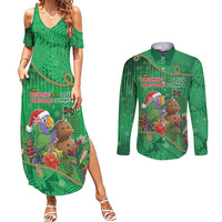 Dominica Christmas Couples Matching Summer Maxi Dress and Long Sleeve Button Shirt I Am Dreaming Of A Green Christmas - Wonder Print Shop