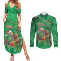 Dominica Christmas Couples Matching Summer Maxi Dress and Long Sleeve Button Shirt I Am Dreaming Of A Green Christmas - Wonder Print Shop