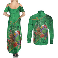 Dominica Christmas Couples Matching Summer Maxi Dress and Long Sleeve Button Shirt I Am Dreaming Of A Green Christmas - Wonder Print Shop