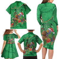 Dominica Christmas Family Matching Long Sleeve Bodycon Dress and Hawaiian Shirt I Am Dreaming Of A Green Christmas - Wonder Print Shop