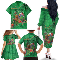 Dominica Christmas Family Matching Off The Shoulder Long Sleeve Dress and Hawaiian Shirt I Am Dreaming Of A Green Christmas - Wonder Print Shop