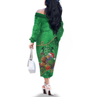 Dominica Christmas Family Matching Off The Shoulder Long Sleeve Dress and Hawaiian Shirt I Am Dreaming Of A Green Christmas - Wonder Print Shop