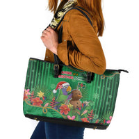 Dominica Christmas Leather Tote Bag I Am Dreaming Of A Green Christmas - Wonder Print Shop