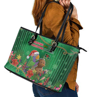 Dominica Christmas Leather Tote Bag I Am Dreaming Of A Green Christmas - Wonder Print Shop