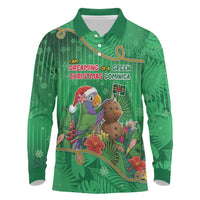 Dominica Christmas Long Sleeve Polo Shirt I Am Dreaming Of A Green Christmas - Wonder Print Shop