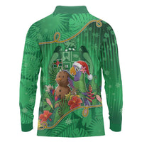 Dominica Christmas Long Sleeve Polo Shirt I Am Dreaming Of A Green Christmas - Wonder Print Shop