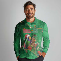 Dominica Christmas Long Sleeve Polo Shirt I Am Dreaming Of A Green Christmas - Wonder Print Shop