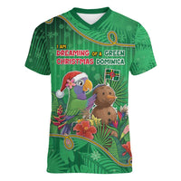 Dominica Christmas Women V-Neck T-Shirt I Am Dreaming Of A Green Christmas - Wonder Print Shop