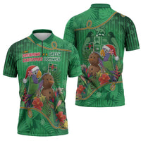 Dominica Christmas Zipper Polo Shirt I Am Dreaming Of A Green Christmas - Wonder Print Shop