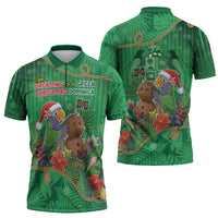 Dominica Christmas Zipper Polo Shirt I Am Dreaming Of A Green Christmas - Wonder Print Shop