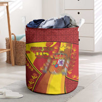 Custom Spain Football Laundry Basket Traditional Spanish Carnation Floral Patriotic Motif