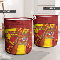 Custom Spain Football Laundry Basket Traditional Spanish Carnation Floral Patriotic Motif