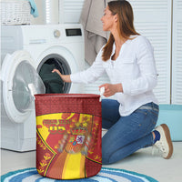 Custom Spain Football Laundry Basket Traditional Spanish Carnation Floral Patriotic Motif